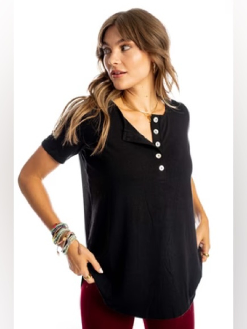 Three Bird Nest Button Me Up Top